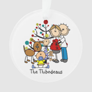 Strichmännchen-Familie mit Hunde-Akrylverzierung Ornament