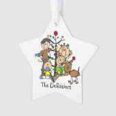 Strichmännchen-Familie mit Hunde-Akrylverzierung Ornament (Vorderseite)