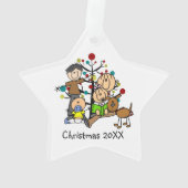 Strichmännchen-Familie mit Hunde-Akrylverzierung Ornament (Rückseite)