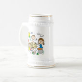 Strichmännchen-Familie Strandspaß Bierglas (Vorderseite Links)