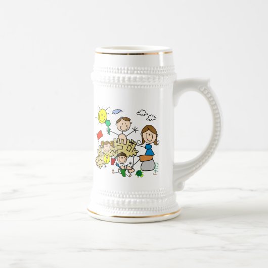 Strichmännchen-Familie Strandspaß Bierglas (Rechts)