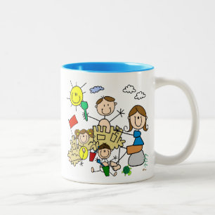 Strichmännchen-Familie Strandspaß Zweifarbige Tasse