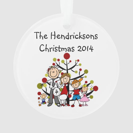 Strichmännchen-Familie von 5 mit Ornament (Rückseite)