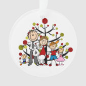 Strichmännchen-Familie von 5 mit Ornament (Vorderseite)