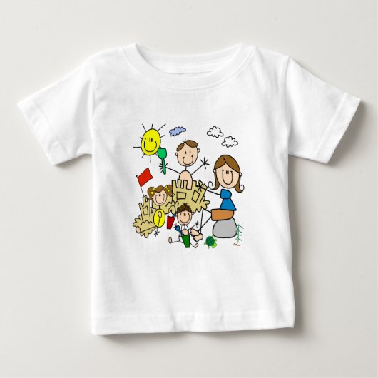 Strichmännchen-Familien-Strand-Spaß Baby T-shirt (Vorderseite)