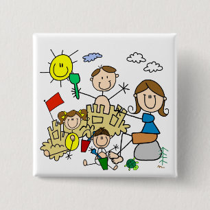 Strichmännchen-Familien-Strand-Spaß Button