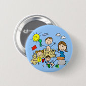 Strichmännchen-Familien-Strand-Spaß Button (Vorne & Hinten)