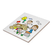 Strichmännchen-Familien-Strand-Spaß Fliese (Seite)