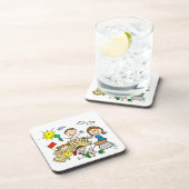 Strichmännchen-Familien-Strand-Spaß Getränkeuntersetzer (Rechte Seite)