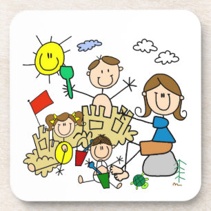 Strichmännchen-Familien-Strand-Spaß Getränkeuntersetzer