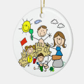 Strichmännchen-Familien-Strand-Spaß Keramikornament (Links)