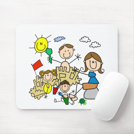 Strichmännchen-Familien-Strand-Spaß Mousepad (Mit Mouse)