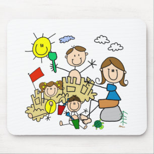 Strichmännchen-Familien-Strand-Spaß Mousepad