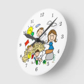 Strichmännchen-Familien-Strand-Spaß Runde Wanduhr (Winkel)