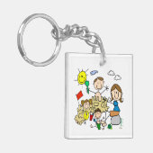 Strichmännchen-Familien-Strand-Spaß Schlüsselanhänger (Vorderseite links)