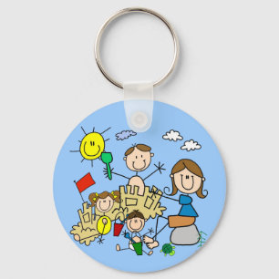 Strichmännchen-Familien-Strand-Spaß Schlüsselanhänger