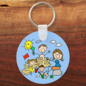 Strichmännchen-Familien-Strand-Spaß Schlüsselanhänger (Vorderseite)