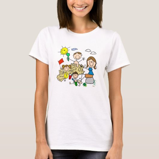 Strichmännchen-Familien-Strand-Spaß T-Shirt (Vorderseite)