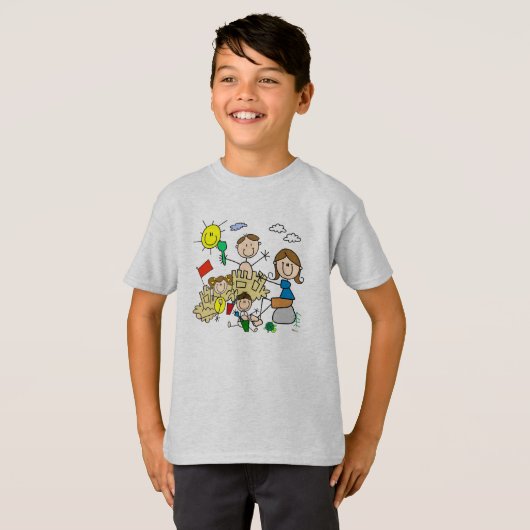 Strichmännchen-Familien-Strand-Spaß T-Shirt (Vorne ganz)