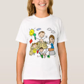 Strichmännchen-Familien-Strand-Spaß T-Shirt (Vorderseite)