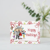 Strichmännchen Familienfeiertag Postkarte (Stehend Vorderseite)