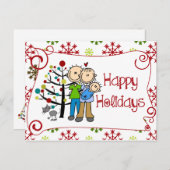 Strichmännchen Familienfeiertag Postkarte (Vorne/Hinten)