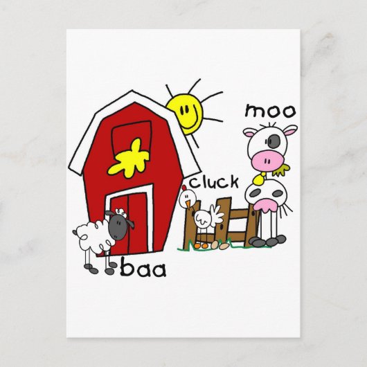 Strichmännchen Farm Animals Tshirts und Geschenke Postkarte (Vorderseite)