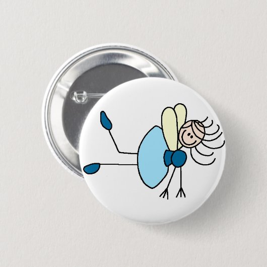 Strichmännchen-Fee im blauen Knopf Button (Vorne & Hinten)