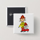 Strichmännchen-Feuerwehrmann mit Dalmatiner Button (Vorne & Hinten)