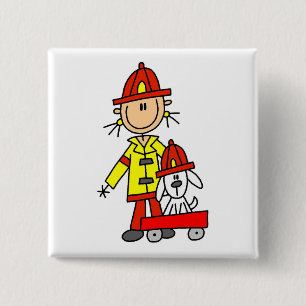 Strichmännchen-Feuerwehrmann mit Dalmatiner Button