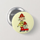 Strichmännchen-Feuerwehrmann mit Dalmatiner Button (Vorne & Hinten)