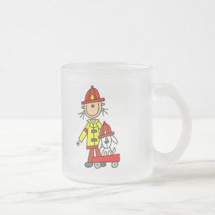 Strichmännchen-Feuerwehrmann mit Dalmatiner Mattglastasse
