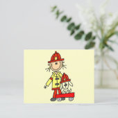 Strichmännchen-Feuerwehrmann mit Dalmatiner Postkarte (Stehend Vorderseite)