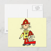 Strichmännchen-Feuerwehrmann mit Dalmatiner Postkarte (Vorne/Hinten)