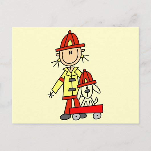 Strichmännchen-Feuerwehrmann mit Dalmatiner Postkarte (Vorderseite)