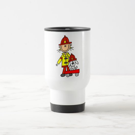 Strichmännchen-Feuerwehrmann mit Dalmatiner Reisebecher (Mittel)