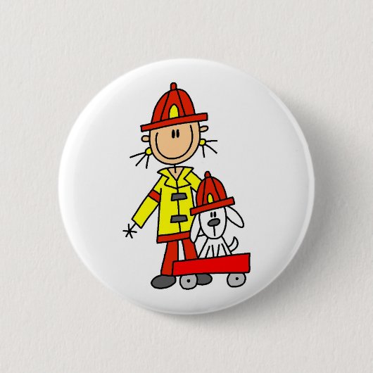 Strichmännchen-Feuerwehrmann mit Dalmation Knopf Button (Vorderseite)
