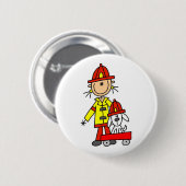 Strichmännchen-Feuerwehrmann mit Dalmation Knopf Button (Vorne & Hinten)