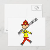 Strichmännchen Feuerwehrmann mit Lady Postkarte (Vorne/Hinten)
