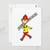 Strichmännchen Feuerwehrmann mit Lady Postkarte (Vorne/Hinten)