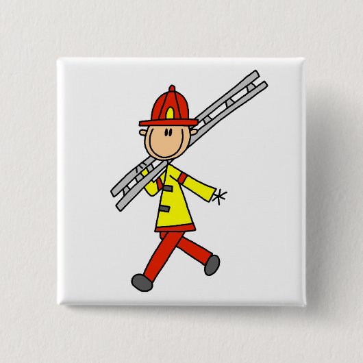 Strichmännchen-Feuerwehrmann mit Leiter Button (Vorderseite)