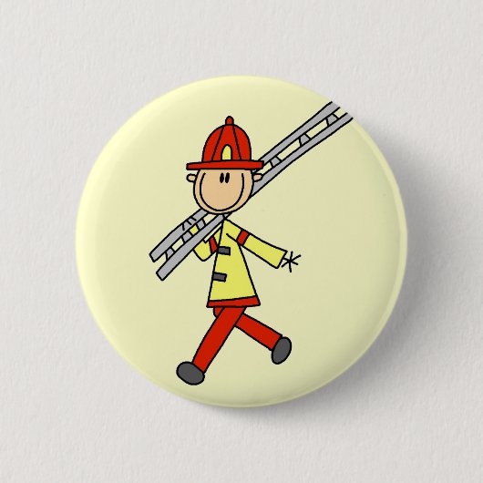 Strichmännchen-Feuerwehrmann mit Leiter Button (Vorderseite)
