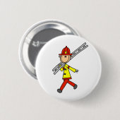 Strichmännchen-Feuerwehrmann mit Leitern-Knopf Button (Vorne & Hinten)