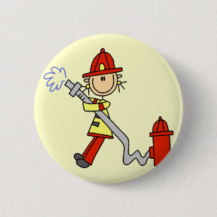 Strichmännchen-Feuerwehrmann mit Schlauch Button