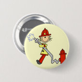 Strichmännchen-Feuerwehrmann mit Schlauch Button (Vorne & Hinten)