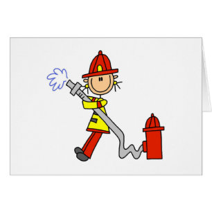 Strichmännchen-Feuerwehrmann mit Schlauch-Karten