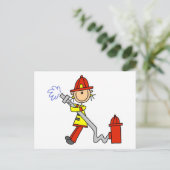 Strichmännchen Feuerwehrmann mit Schlauch Postkarte (Stehend Vorderseite)