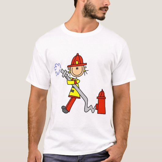 Strichmännchen-Feuerwehrmann mit Schlauch T-Shirt (Vorderseite)