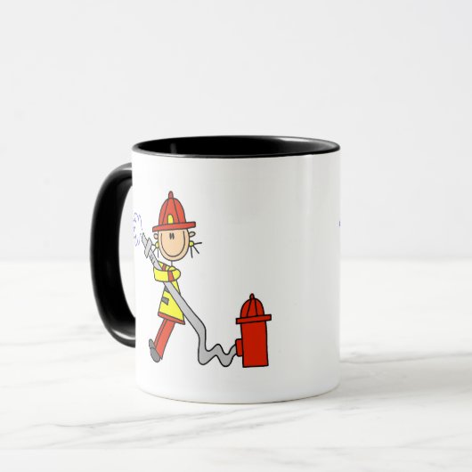 Strichmännchen-Feuerwehrmann mit Schlauch Tasse (Vorderseite Links)