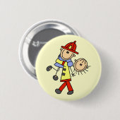Strichmännchen-Feuerwehrmann rettet Leben Button (Vorne & Hinten)